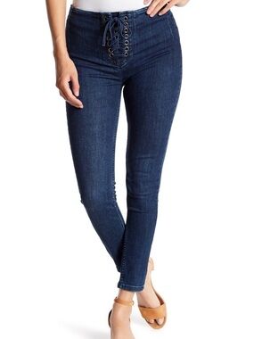 Free People High-Rise Lace-Up Dark Blue Skinny Women’s Jeans W 29